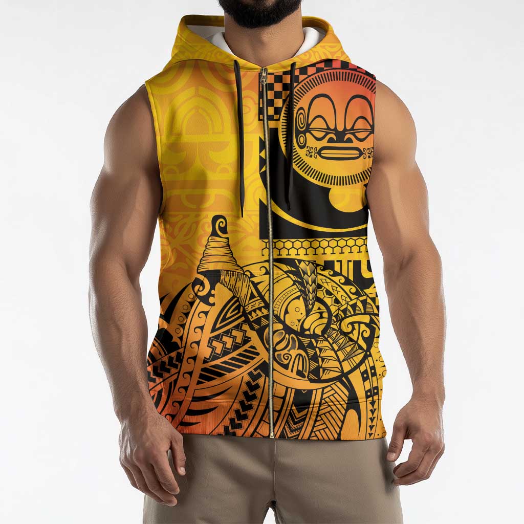 Marquesas Islands Sleeveless Zip Hoodie Marquesan Matatiki Fish Hook Patutiki - Polynesian Pride