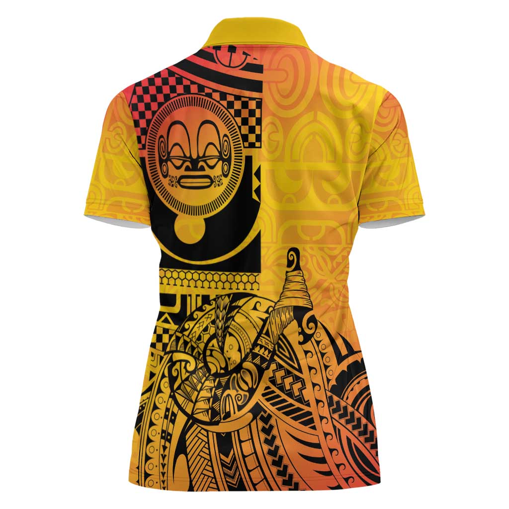 Marquesas Islands Women Polo Shirt Marquesan Matatiki Fish Hook Patutiki - Polynesian Pride