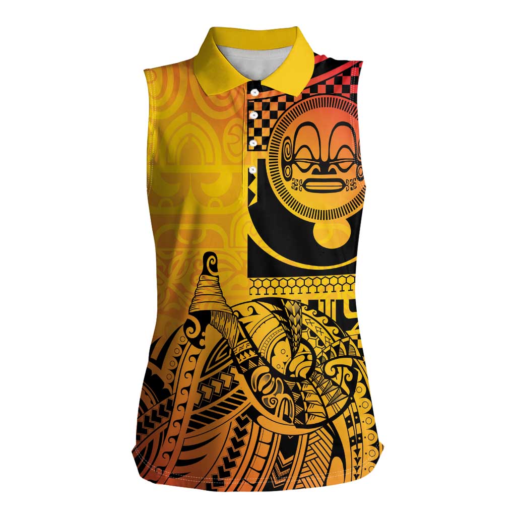 Marquesas Islands Women Sleeveless Polo Shirt Marquesan Matatiki Fish Hook Patutiki - Polynesian Pride