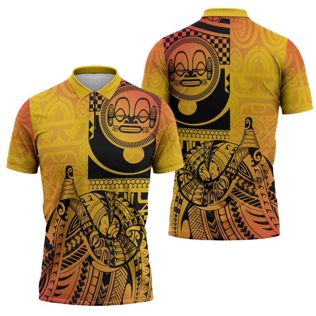 Marquesas Islands Zipper Polo Shirt Marquesan Matatiki Fish Hook Patutiki - Polynesian Pride