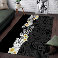 Black Samoa Tattoo Area Rug Plumeria Samoan Ocean Tatau Pattern - Polynesian Pride