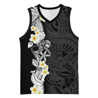 Black Samoa Tattoo Basketball Jersey Plumeria Samoan Ocean Tatau Pattern - Polynesian Pride