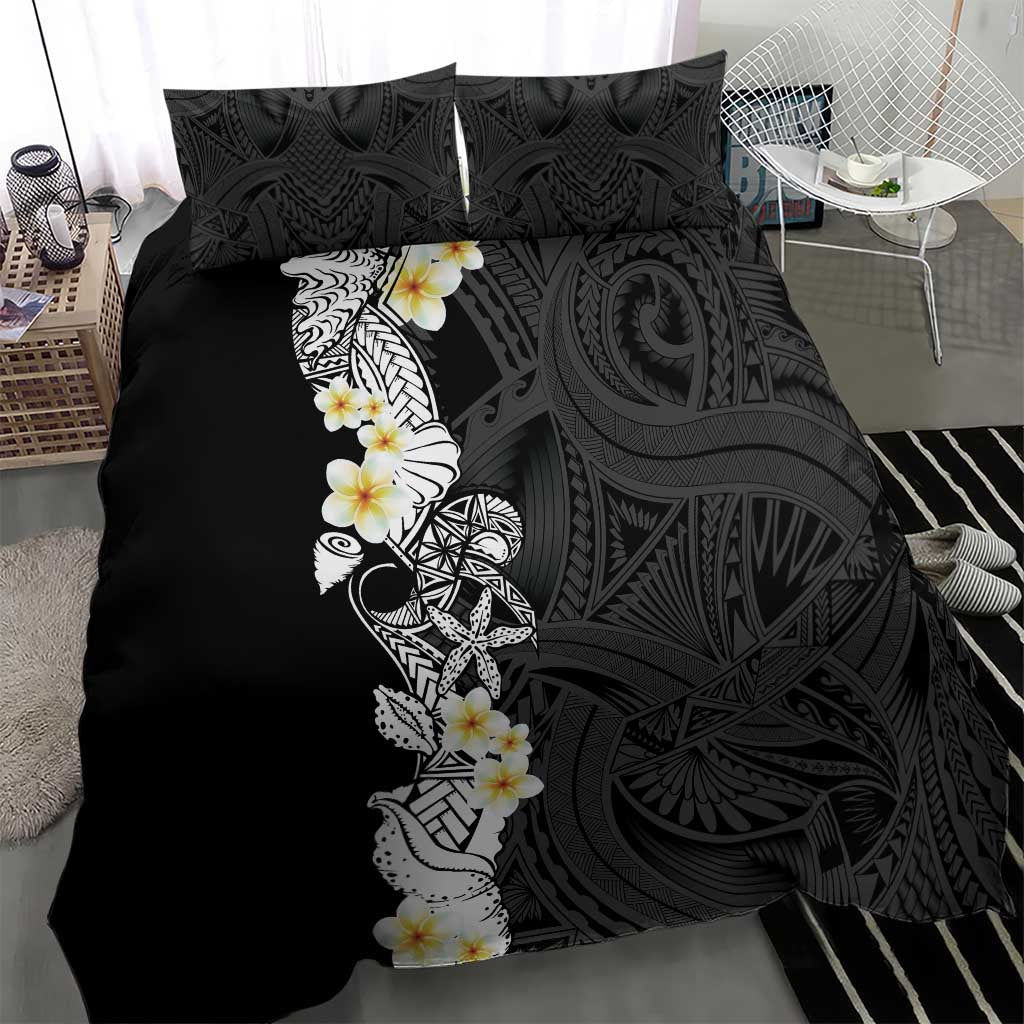 Black Samoa Tattoo Bedding Set Plumeria Samoan Ocean Tatau Pattern - Polynesian Pride