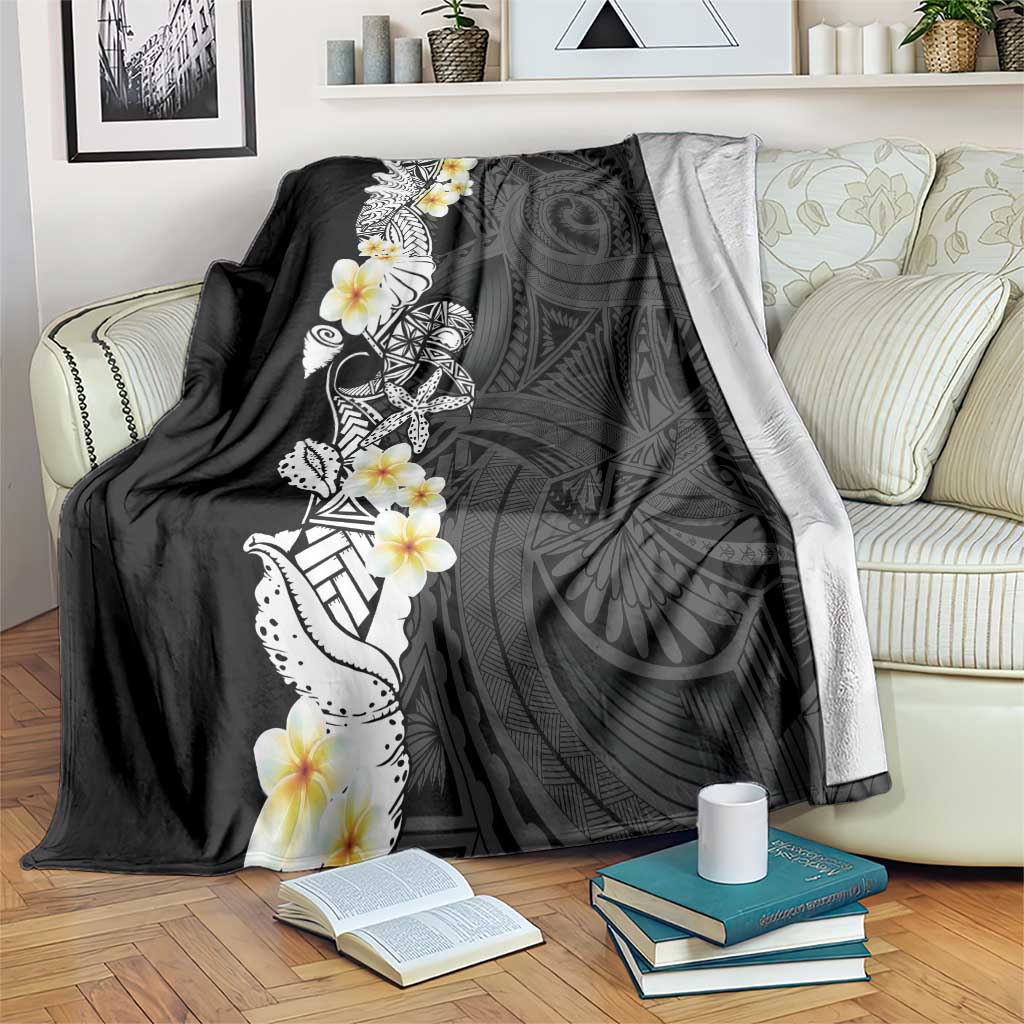 Black Samoa Tattoo Blanket Plumeria Samoan Ocean Tatau Pattern - Polynesian Pride