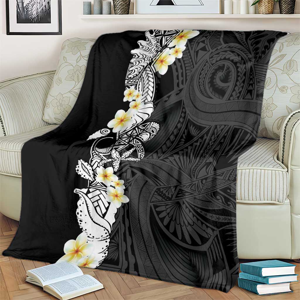 Black Samoa Tattoo Blanket Plumeria Samoan Ocean Tatau Pattern - Polynesian Pride