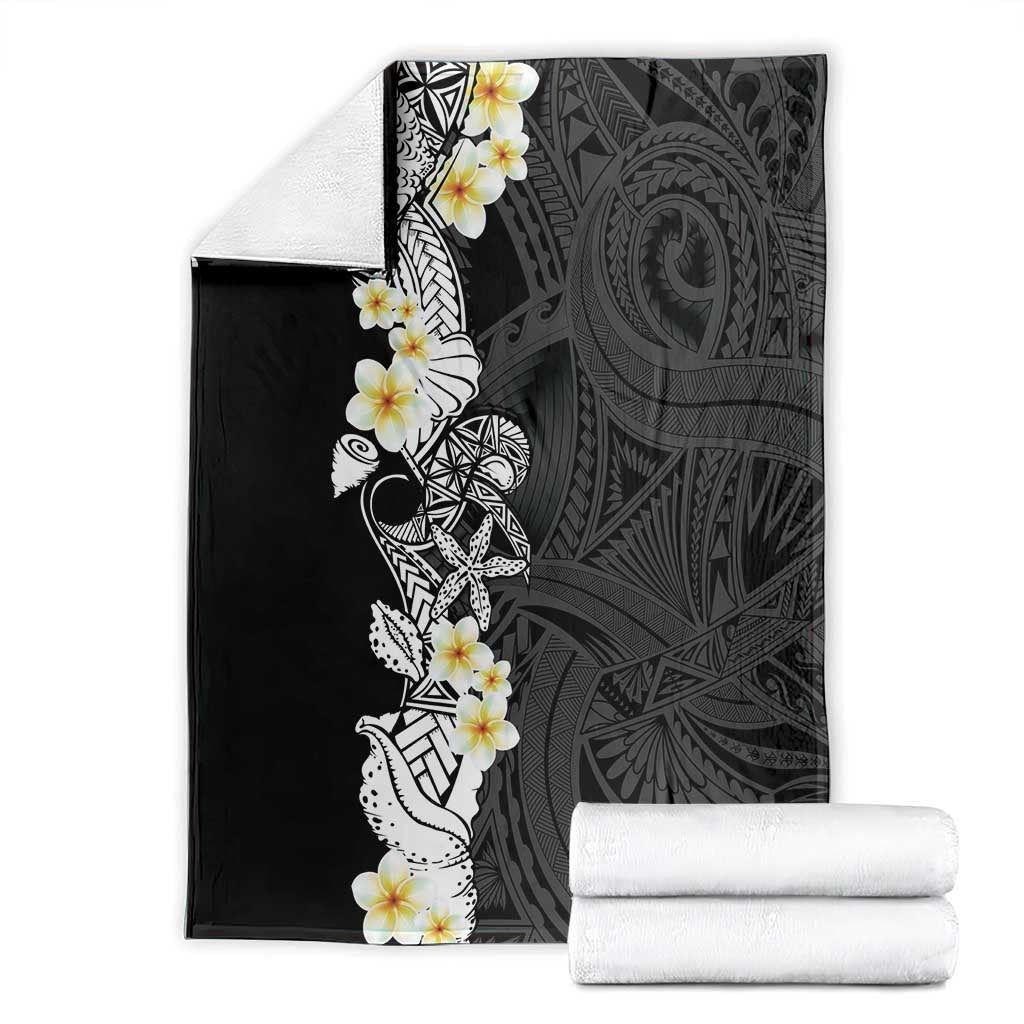 Black Samoa Tattoo Blanket Plumeria Samoan Ocean Tatau Pattern - Polynesian Pride