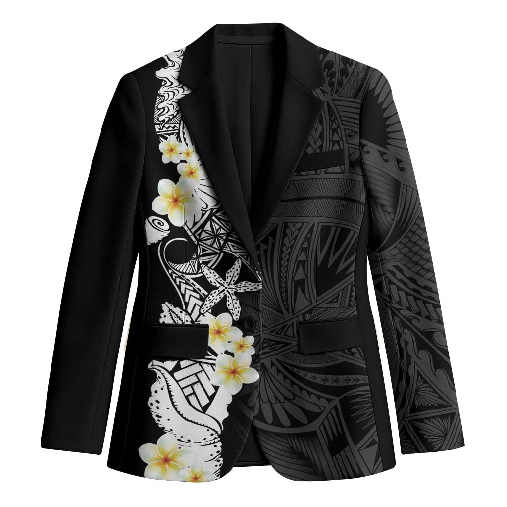 Black Samoa Tattoo Blazer Plumeria Samoan Ocean Tatau Pattern - Polynesian Pride