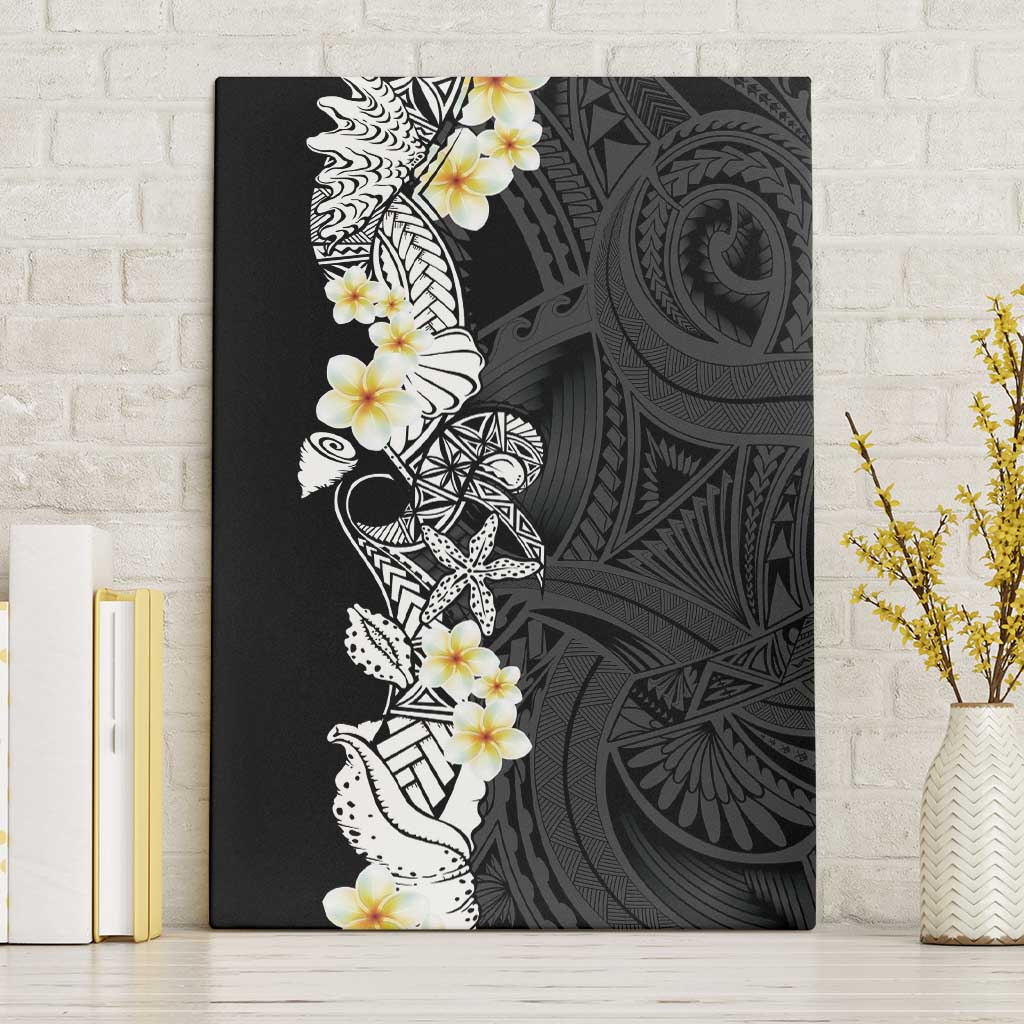 Black Samoa Tattoo Canvas Wall Art Plumeria Samoan Ocean Tatau Pattern - Polynesian Pride
