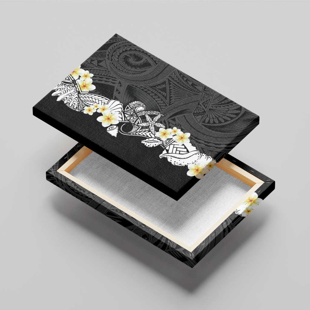 Black Samoa Tattoo Canvas Wall Art Plumeria Samoan Ocean Tatau Pattern - Polynesian Pride