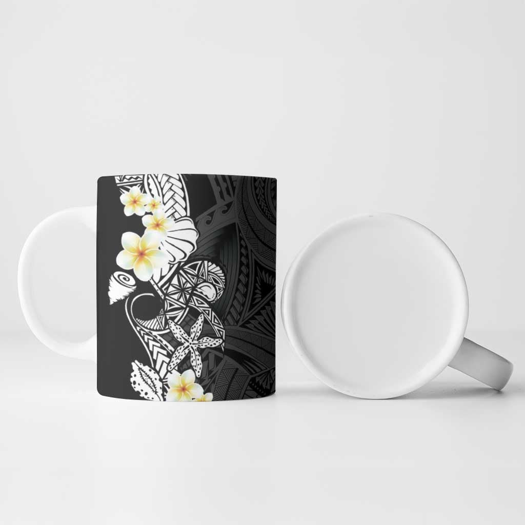 Black Samoa Tattoo Ceramic Mug Plumeria Samoan Ocean Tatau Pattern - Polynesian Pride