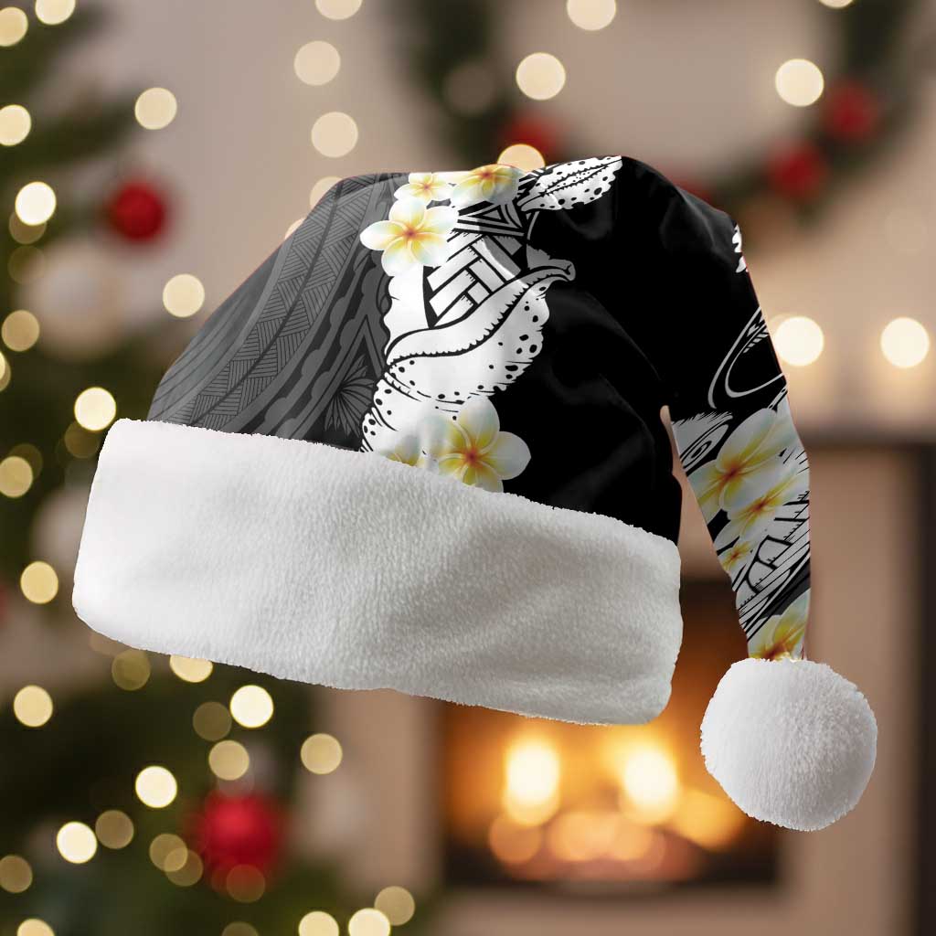 Black Samoa Tattoo Christmas Santa Hat Plumeria Samoan Ocean Tatau Pattern - Polynesian Pride