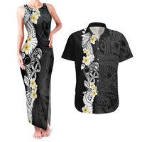 Black Samoa Tattoo Couples Matching Tank Maxi Dress and Hawaiian Shirt Plumeria Samoan Ocean Tatau Pattern - Polynesian Pride