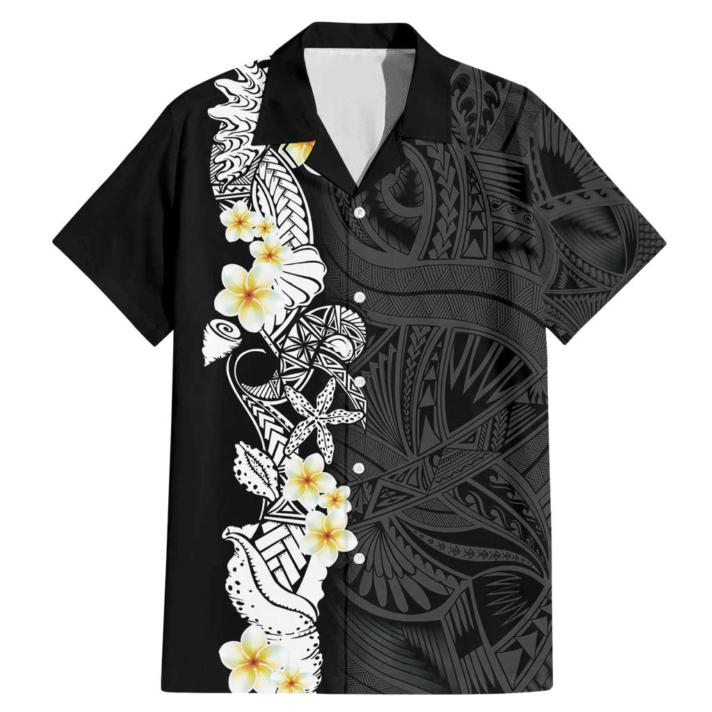 Black Samoa Tattoo Family Matching Mermaid Dress and Hawaiian Shirt Plumeria Samoan Ocean Tatau Pattern - Polynesian Pride