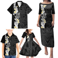 Black Samoa Tattoo Family Matching Puletasi and Hawaiian Shirt Plumeria Samoan Ocean Tatau Pattern - Polynesian Pride