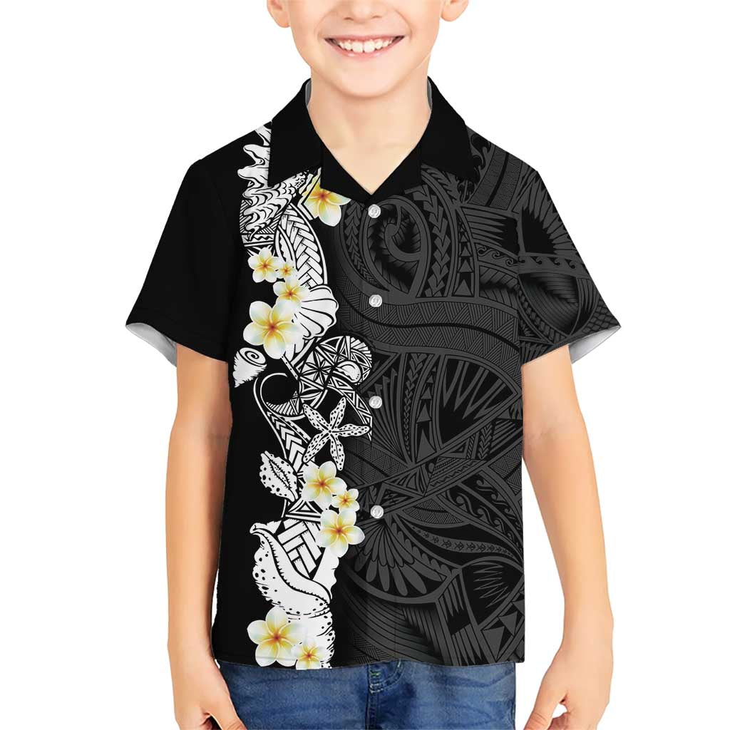 Black Samoa Tattoo Family Matching Short Sleeve Bodycon Dress and Hawaiian Shirt Plumeria Samoan Ocean Tatau Pattern - Polynesian Pride