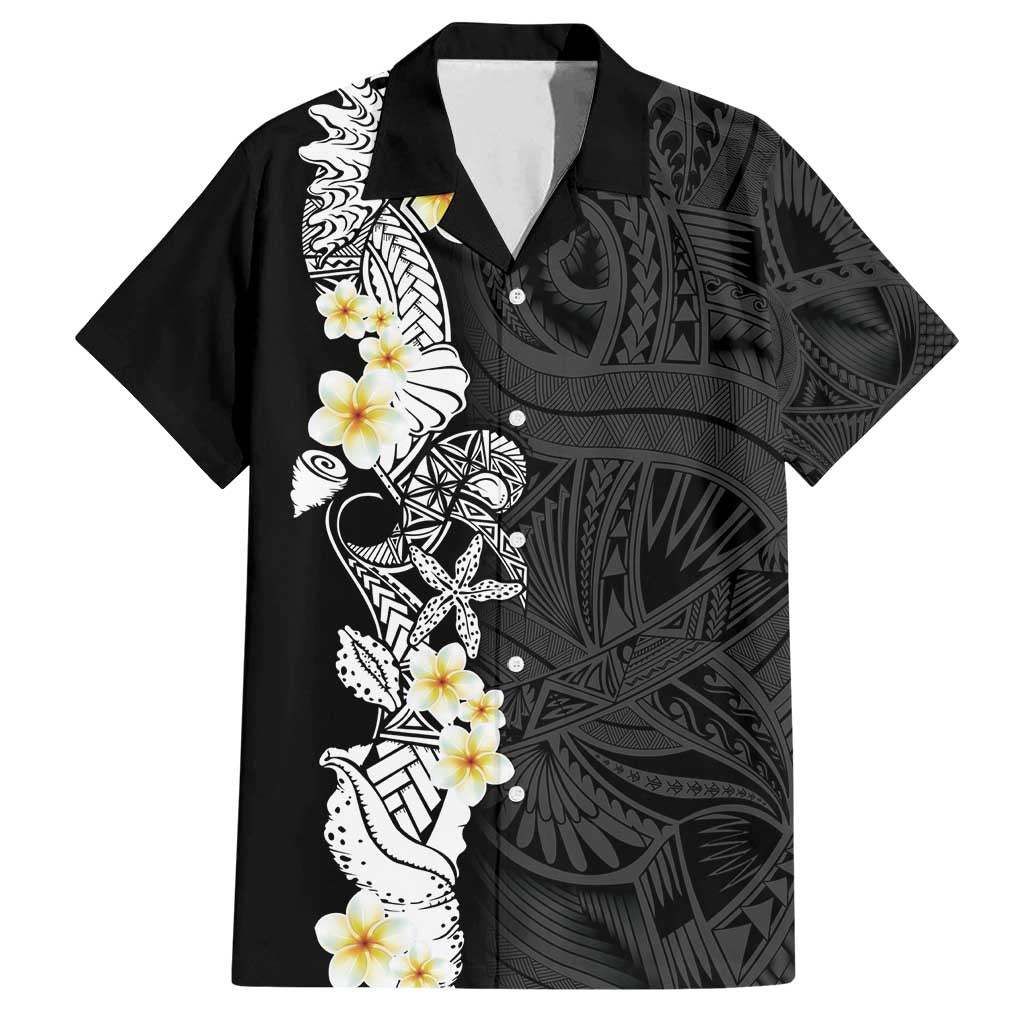 Black Samoa Tattoo Family Matching Summer Maxi Dress and Hawaiian Shirt Plumeria Samoan Ocean Tatau Pattern - Polynesian Pride