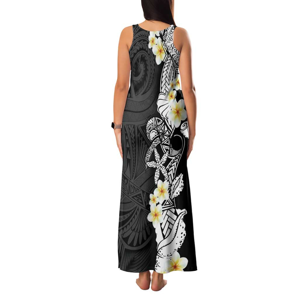 Black Samoa Tattoo Family Matching Tank Maxi Dress and Hawaiian Shirt Plumeria Samoan Ocean Tatau Pattern - Polynesian Pride