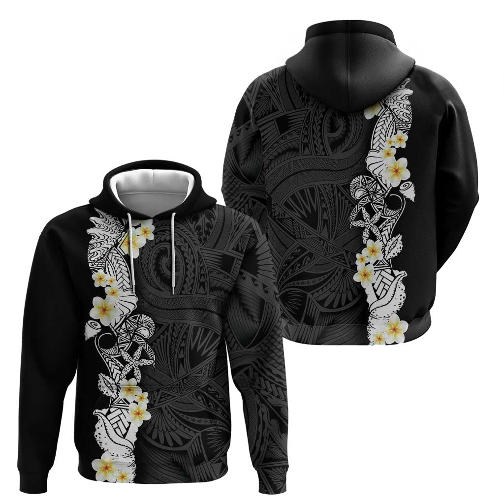 Black Samoa Tattoo Hoodie Plumeria Samoan Ocean Tatau Pattern - Polynesian Pride