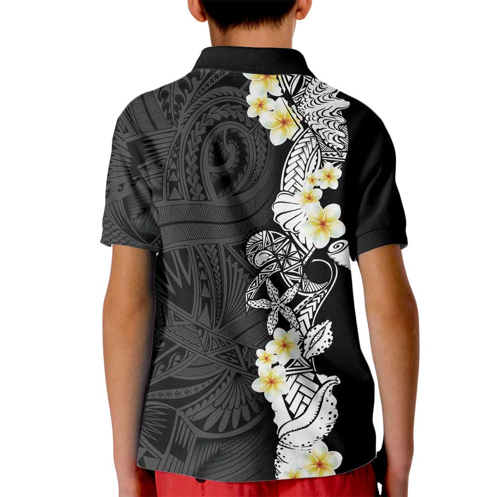 Black Samoa Tattoo Kid Polo Shirt Plumeria Samoan Ocean Tatau Pattern - Polynesian Pride