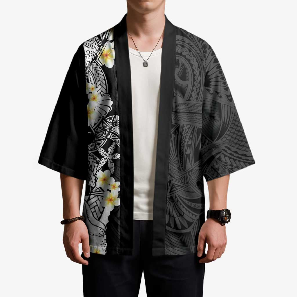 Black Samoa Tattoo Kimono Plumeria Samoan Ocean Tatau Pattern - Polynesian Pride