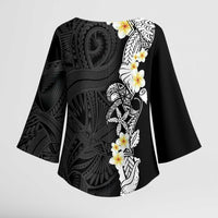 Black Samoa Tattoo Kimono Sleeve Blouse Plumeria Samoan Ocean Tatau Pattern - Polynesian Pride