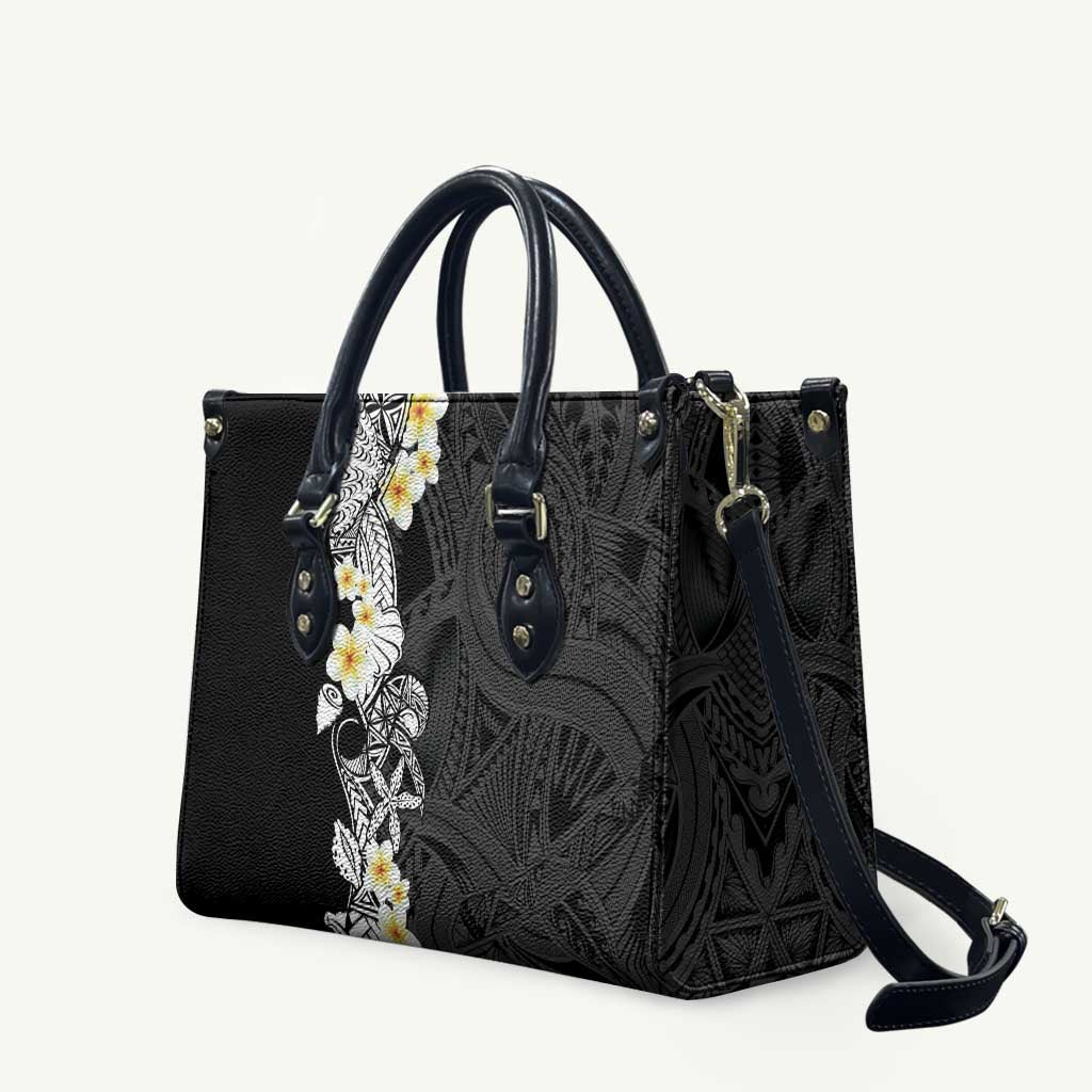 Black Samoa Tattoo Leather Bag Plumeria Samoan Ocean Tatau Pattern - Polynesian Pride