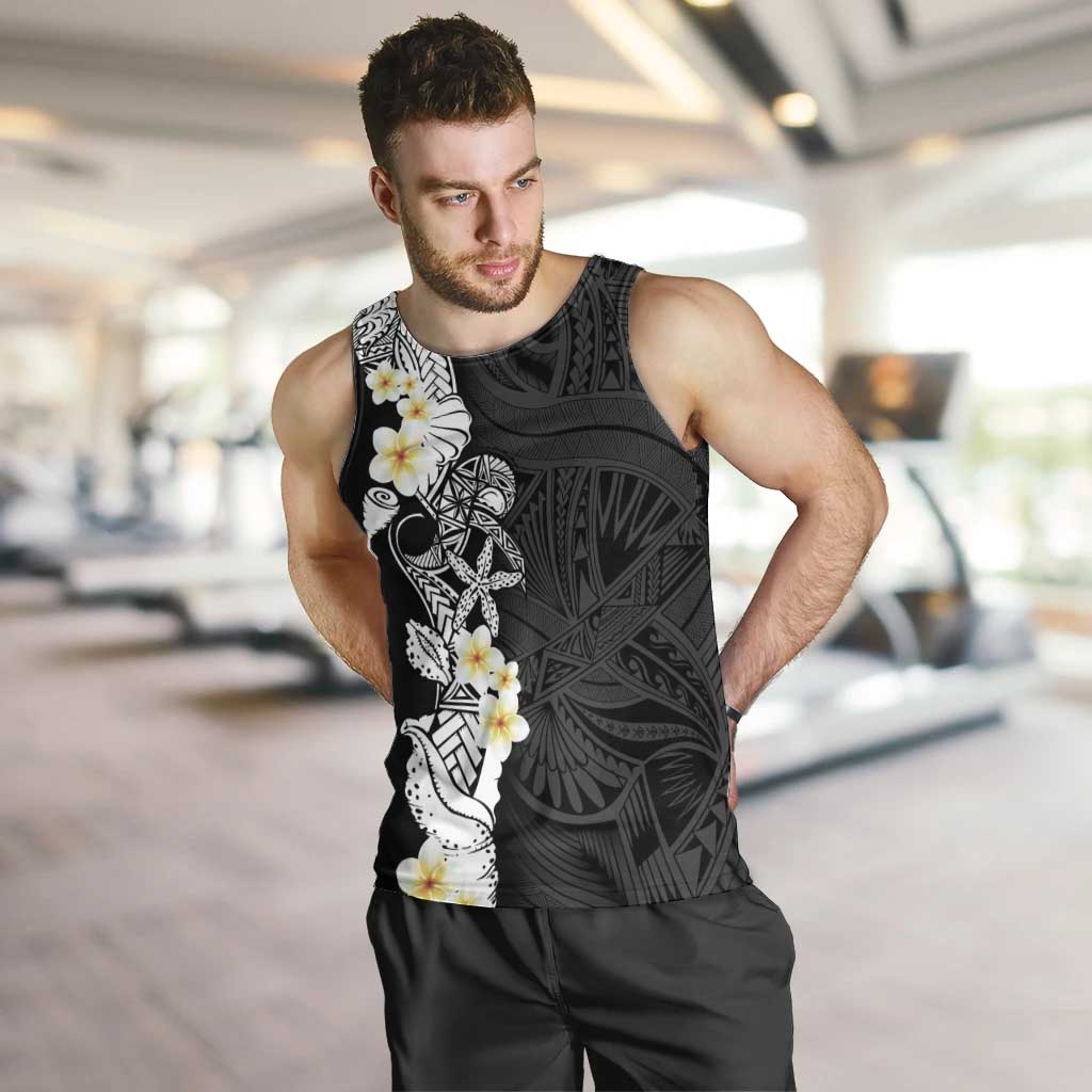 Black Samoa Tattoo Men Tank Top Plumeria Samoan Ocean Tatau Pattern - Polynesian Pride