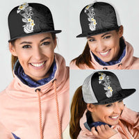 Black Samoa Tattoo Mesh Trucker Cap Plumeria Samoan Ocean Tatau Pattern - Polynesian Pride