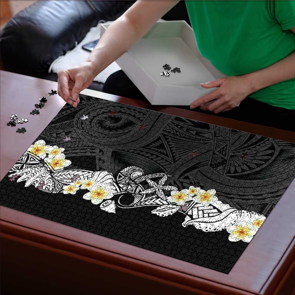 Black Samoa Tattoo Puzzle Plumeria Samoan Ocean Tatau Pattern - Polynesian Pride