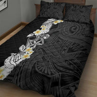 Black Samoa Tattoo Quilt Bed Set Plumeria Samoan Ocean Tatau Pattern - Polynesian Pride