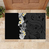 Black Samoa Tattoo Rubber Doormat Plumeria Samoan Ocean Tatau Pattern - Polynesian Pride