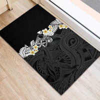 Black Samoa Tattoo Rubber Doormat Plumeria Samoan Ocean Tatau Pattern - Polynesian Pride