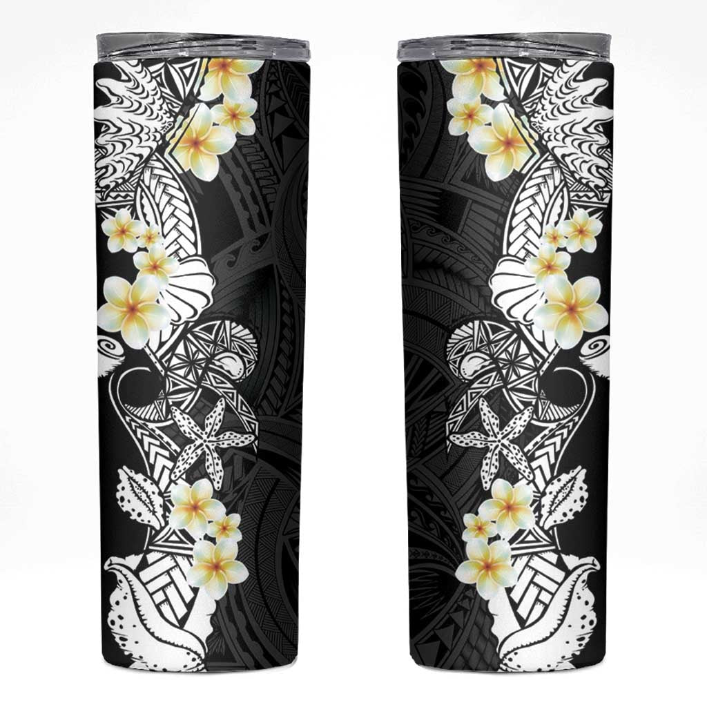 Black Samoa Tattoo Skinny Tumbler Plumeria Samoan Ocean Tatau Pattern - Polynesian Pride