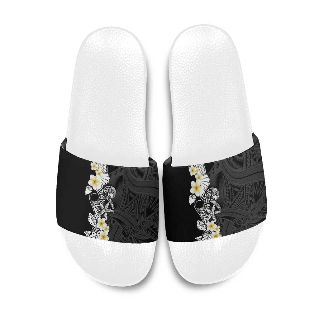 Black Samoa Tattoo Slide Sandals Plumeria Samoan Ocean Tatau Pattern - Polynesian Pride