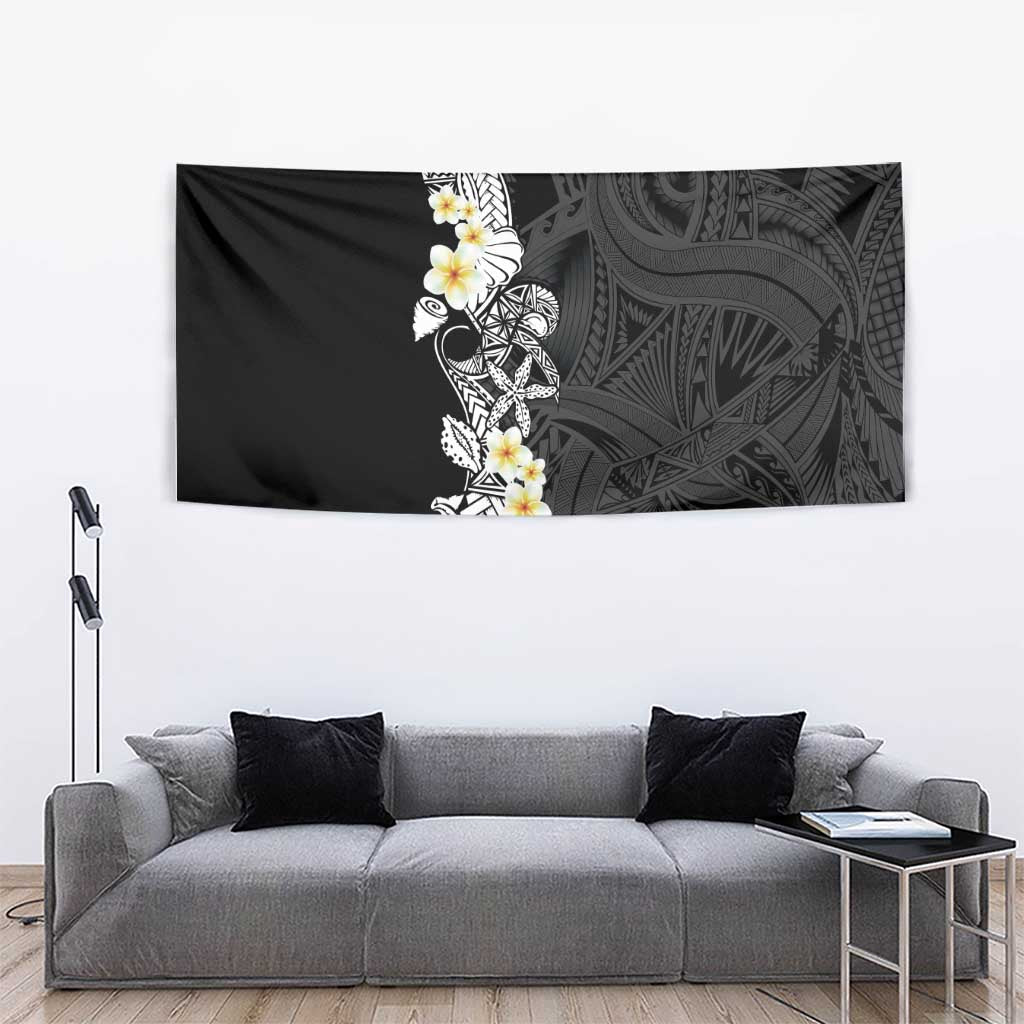 Black Samoa Tattoo Tapestry Plumeria Samoan Ocean Tatau Pattern - Polynesian Pride