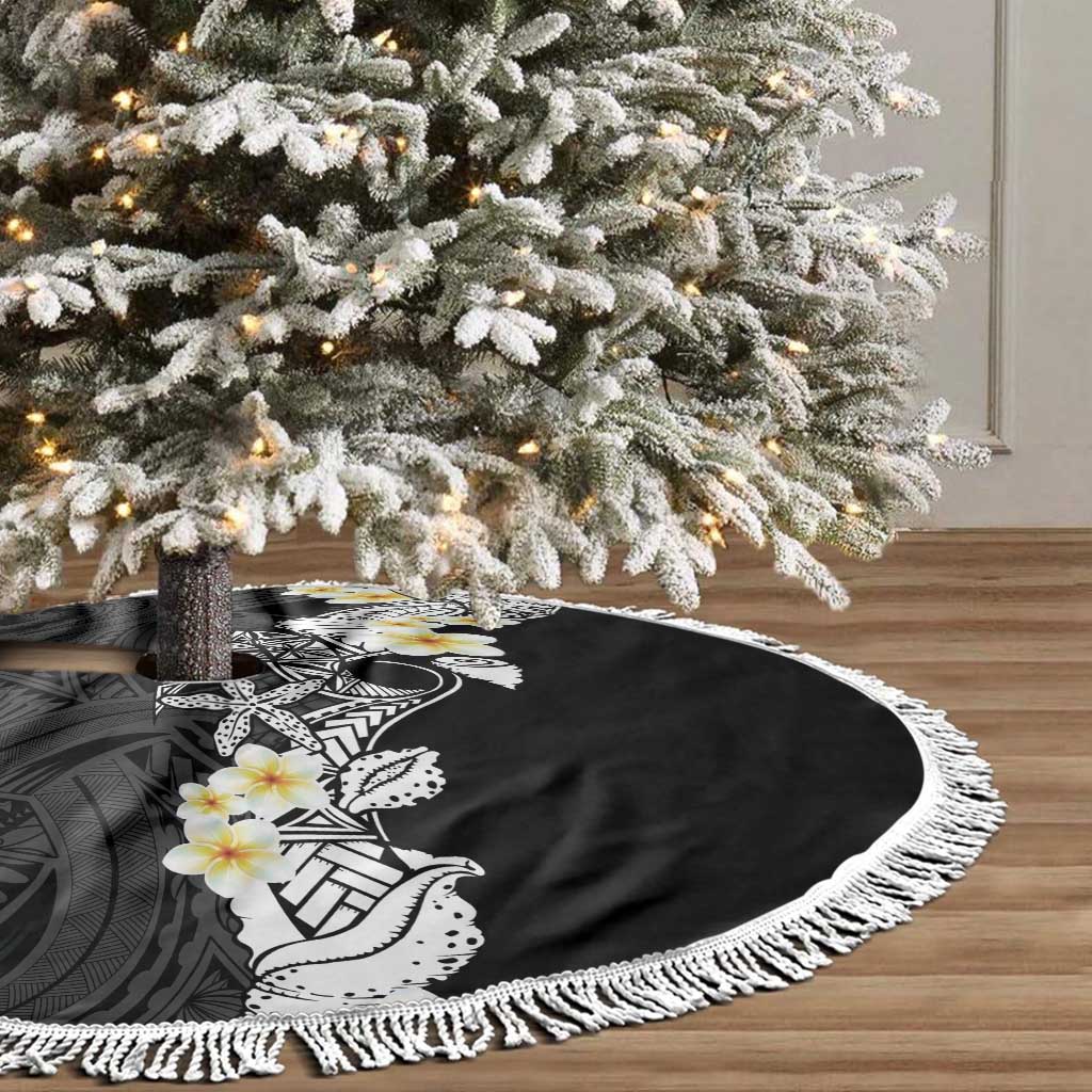 Black Samoa Tattoo Tree Skirt Plumeria Samoan Ocean Tatau Pattern - Polynesian Pride