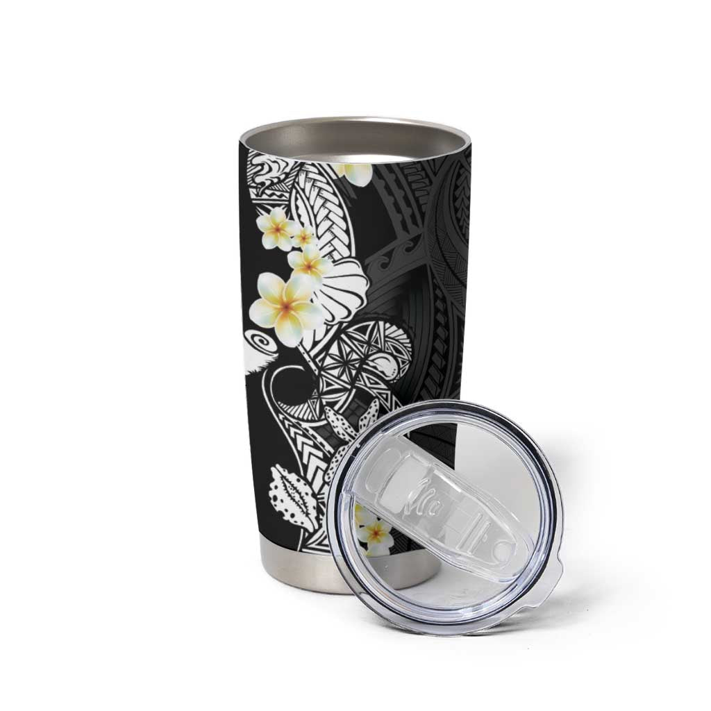 Black Samoa Tattoo Tumbler Cup Plumeria Samoan Ocean Tatau Pattern - Polynesian Pride