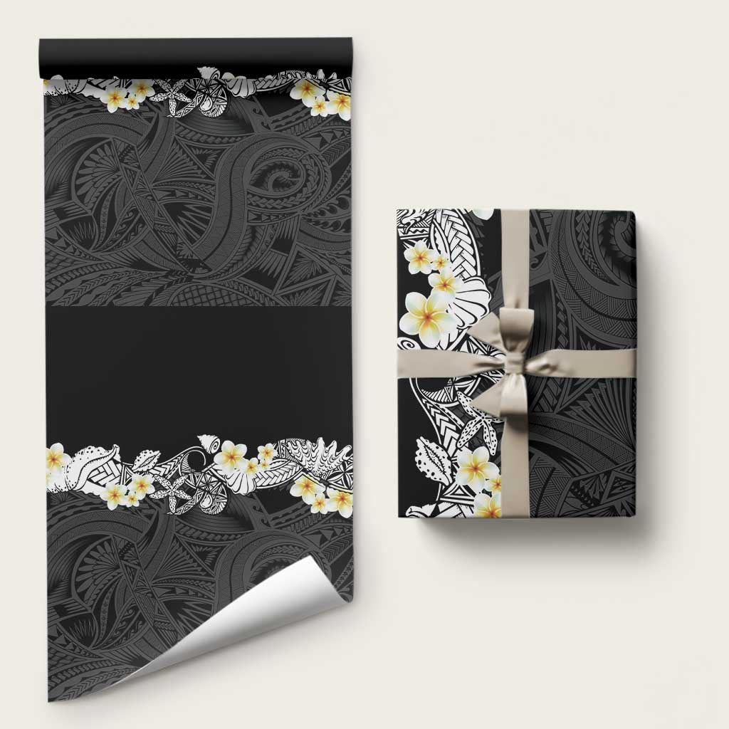 Black Samoa Tattoo Wrapping Paper Plumeria Samoan Ocean Tatau Pattern - Polynesian Pride