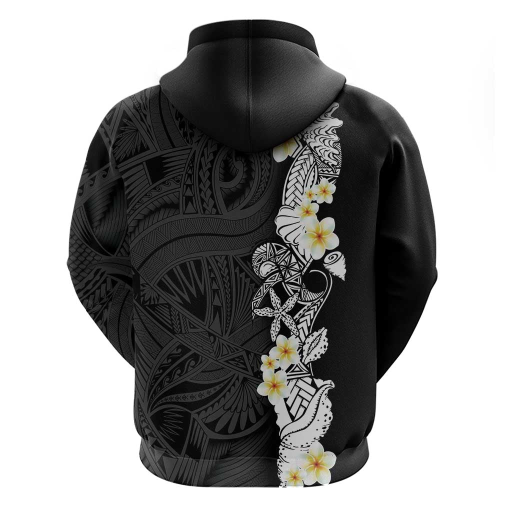 Black Samoa Tattoo Zip Hoodie Plumeria Samoan Ocean Tatau Pattern - Polynesian Pride