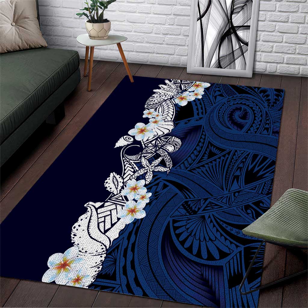Blue Samoa Tattoo Area Rug Plumeria Samoan Ocean Tatau Pattern - Polynesian Pride