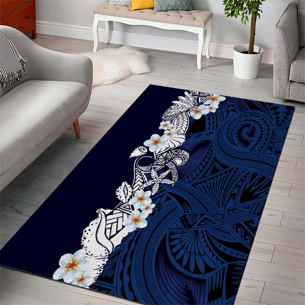 Blue Samoa Tattoo Area Rug Plumeria Samoan Ocean Tatau Pattern - Polynesian Pride