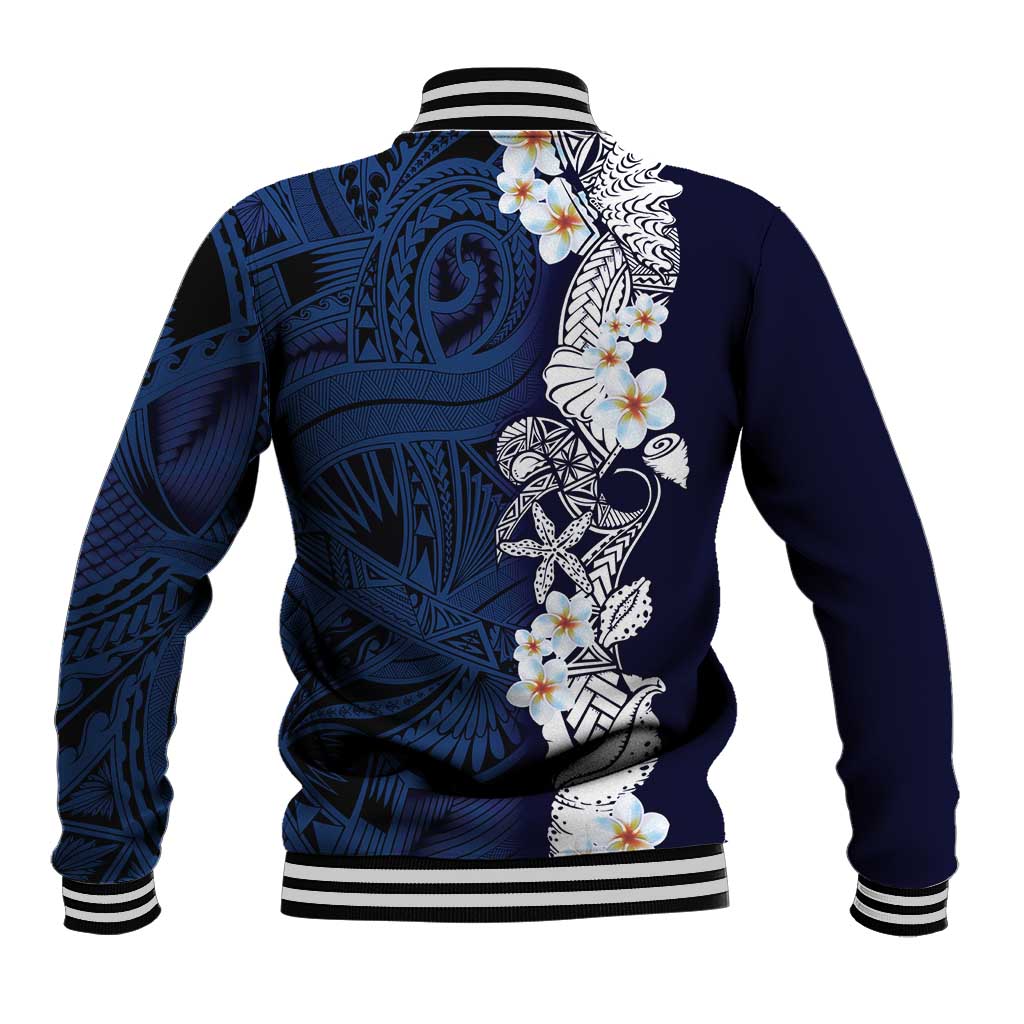 Blue Samoa Tattoo Baseball Jacket Plumeria Samoan Ocean Tatau Pattern - Polynesian Pride