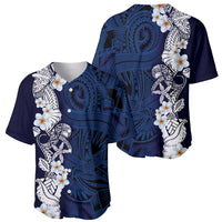 Blue Samoa Tattoo Baseball Jersey Plumeria Samoan Ocean Tatau Pattern - Polynesian Pride