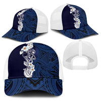 Blue Samoa Tattoo Baseball Net Cap Plumeria Samoan Ocean Tatau Pattern - Polynesian Pride