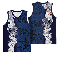 Blue Samoa Tattoo Basketball Jersey Plumeria Samoan Ocean Tatau Pattern - Polynesian Pride