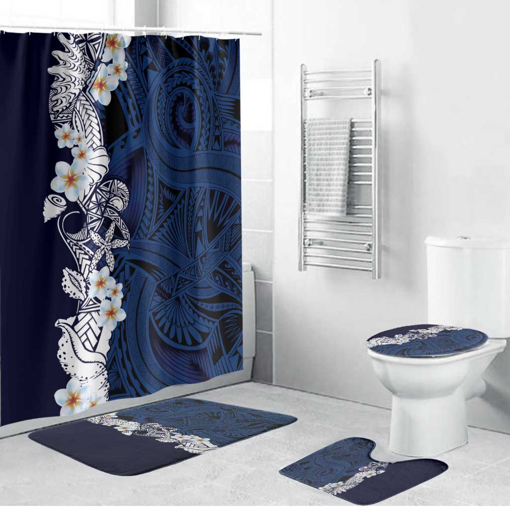 Blue Samoa Tattoo Bathroom Set Plumeria Samoan Ocean Tatau Pattern - Polynesian Pride