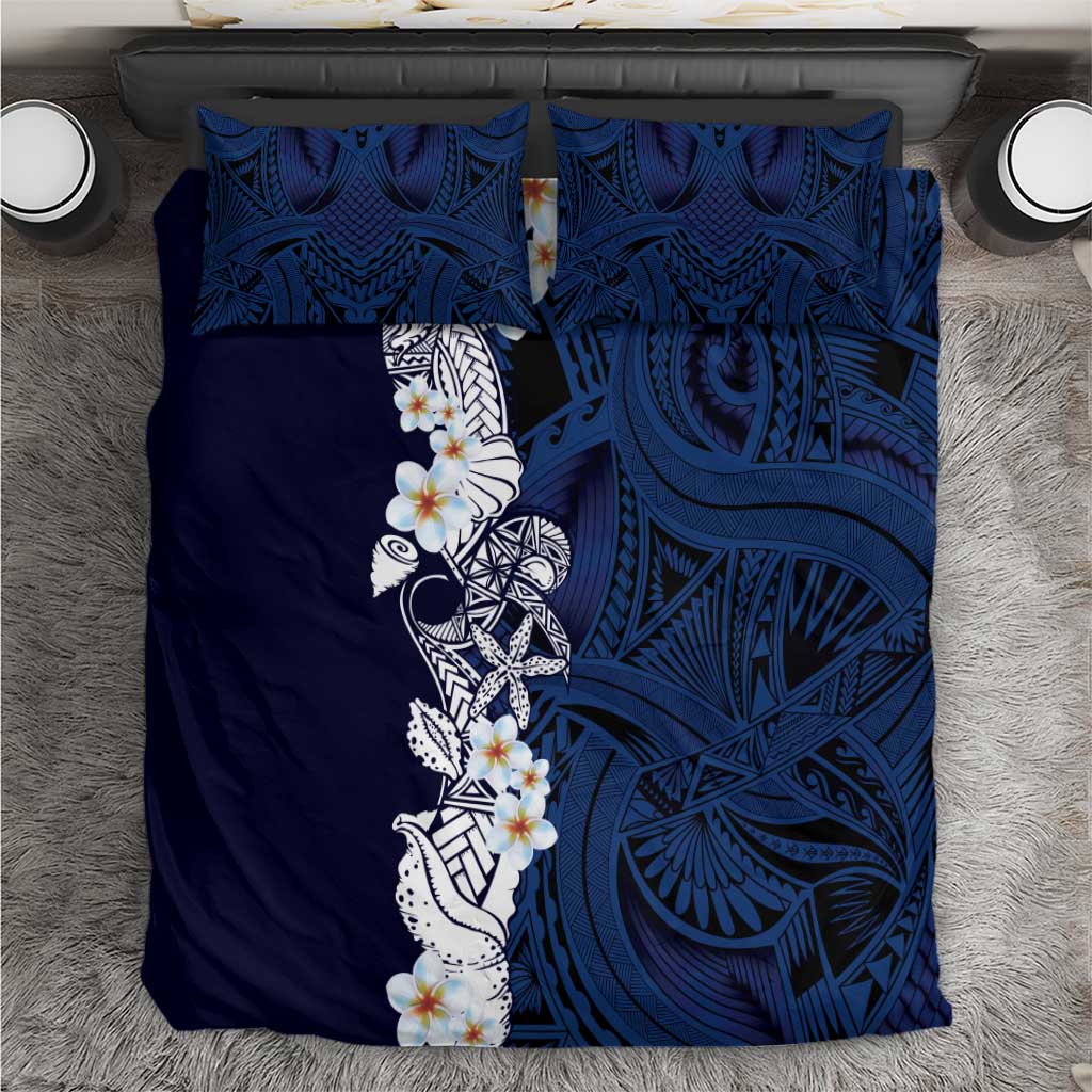 Blue Samoa Tattoo Bedding Set Plumeria Samoan Ocean Tatau Pattern - Polynesian Pride