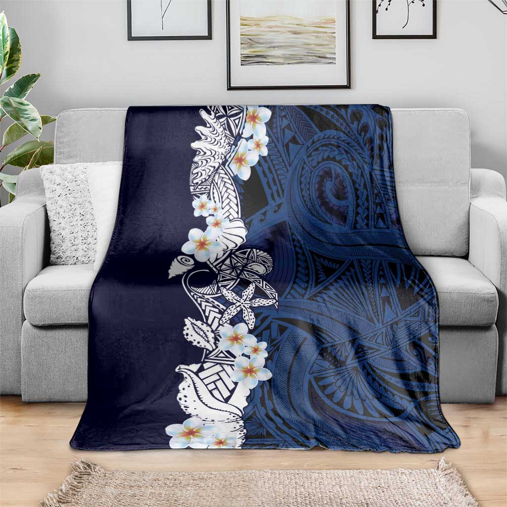 Blue Samoa Tattoo Blanket Plumeria Samoan Ocean Tatau Pattern - Polynesian Pride