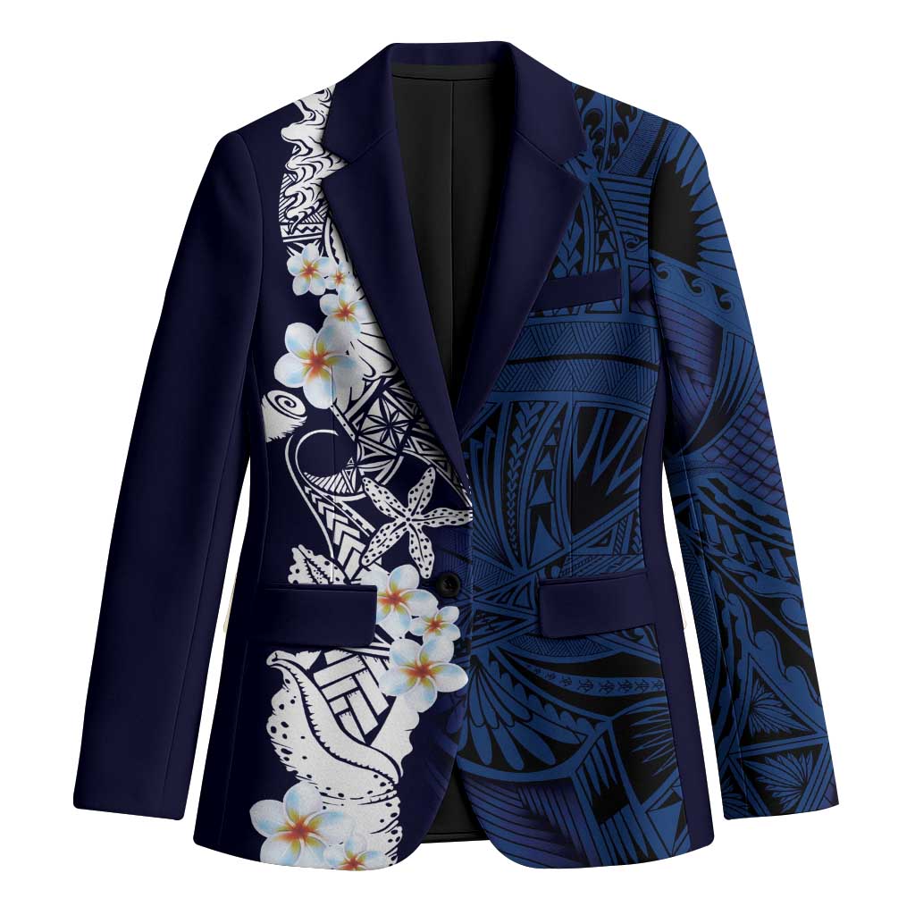Blue Samoa Tattoo Blazer Plumeria Samoan Ocean Tatau Pattern - Polynesian Pride