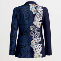Blue Samoa Tattoo Blazer Plumeria Samoan Ocean Tatau Pattern - Polynesian Pride
